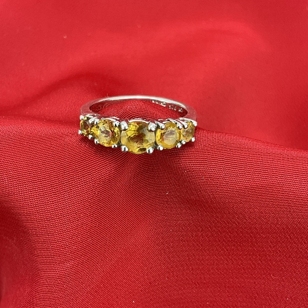 Citrine Graduated Five-Stone Ring size 6.75 925 Sterling Silver